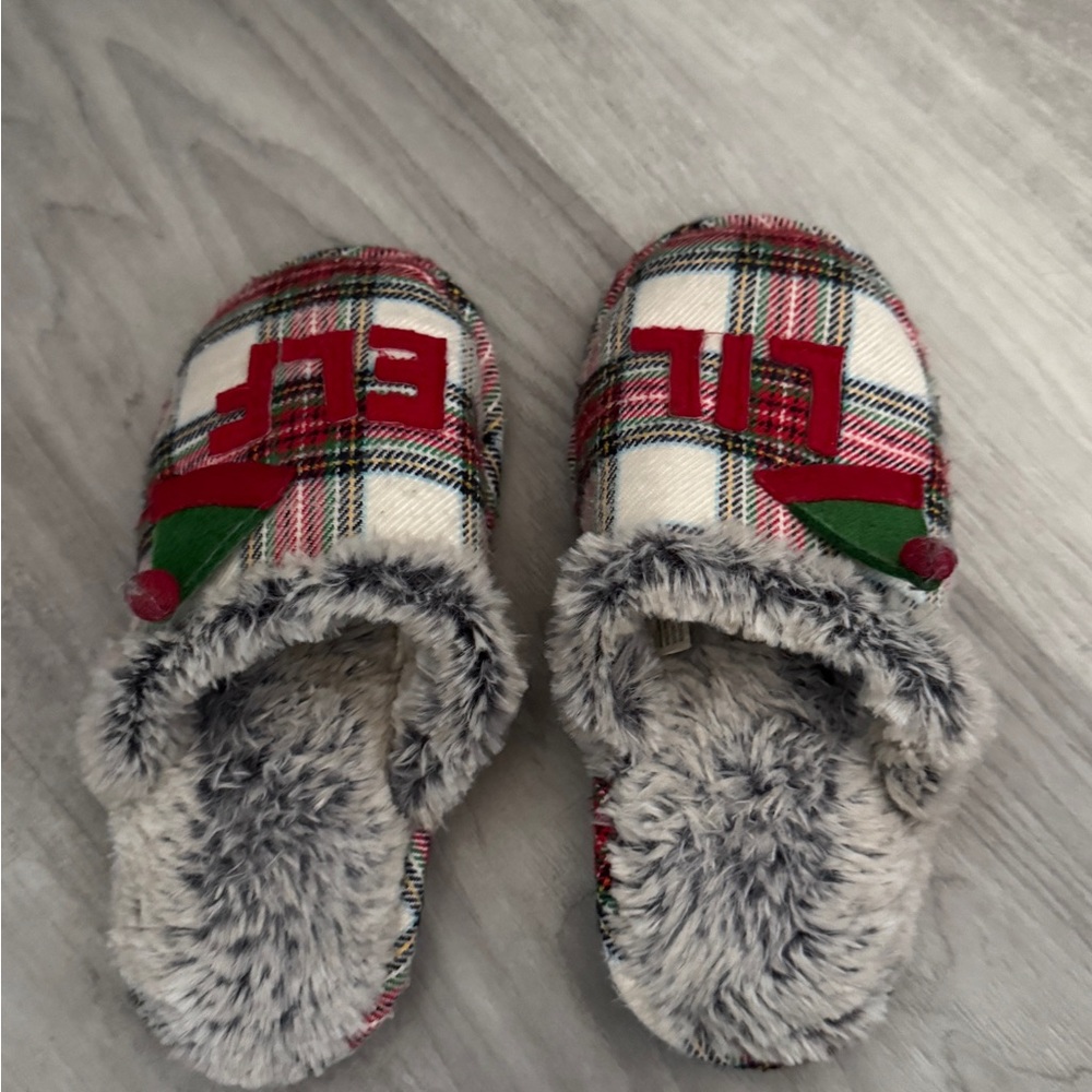 Plaid Elf Slippers with Faux Fur Lining
